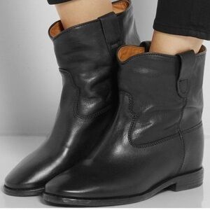 Isabel Marant crisi concealed wedge black Leather ankle boot euro38 us8 western